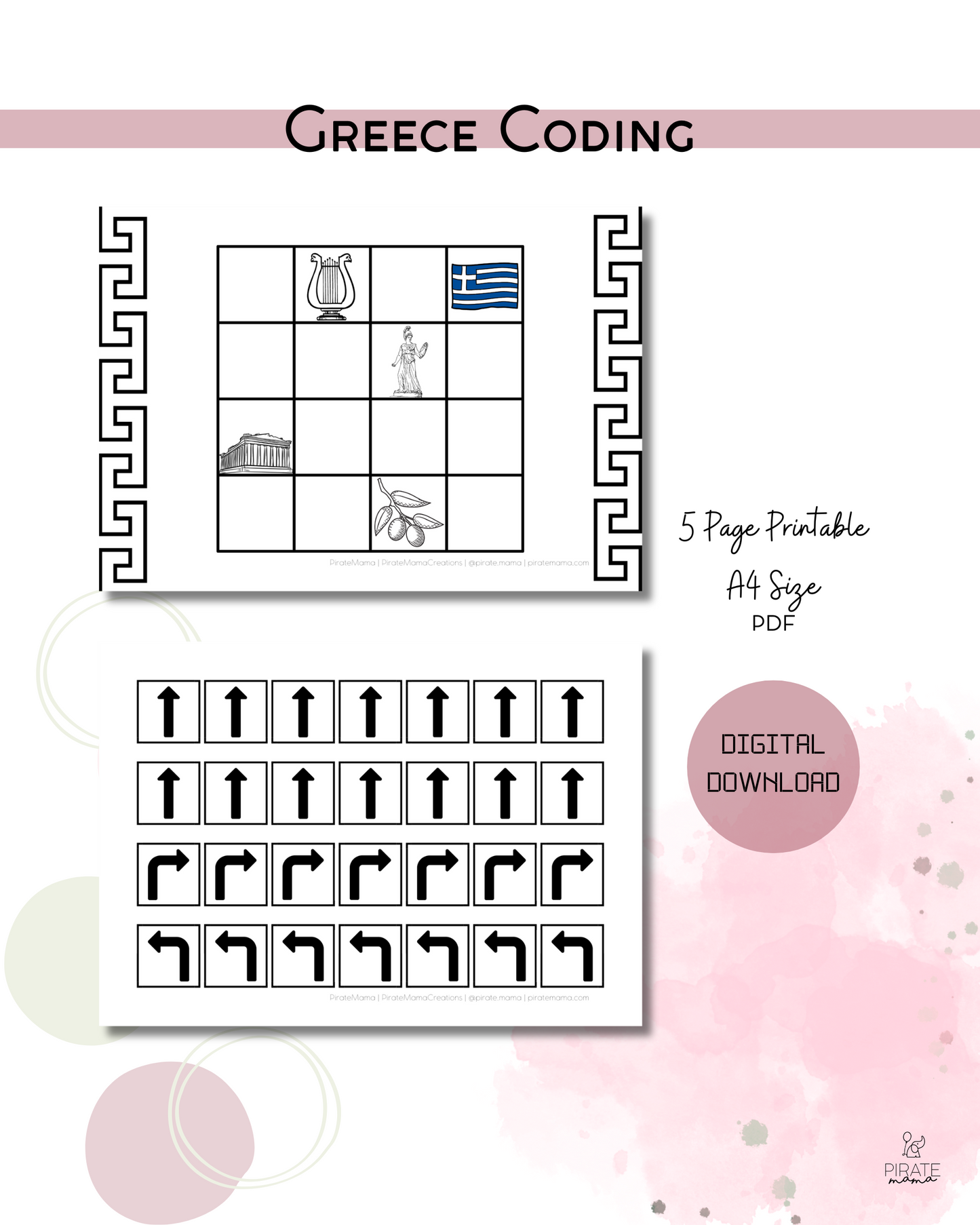 Greece Coding Activity | PDF Printable | Kids Activities | STEM Activity