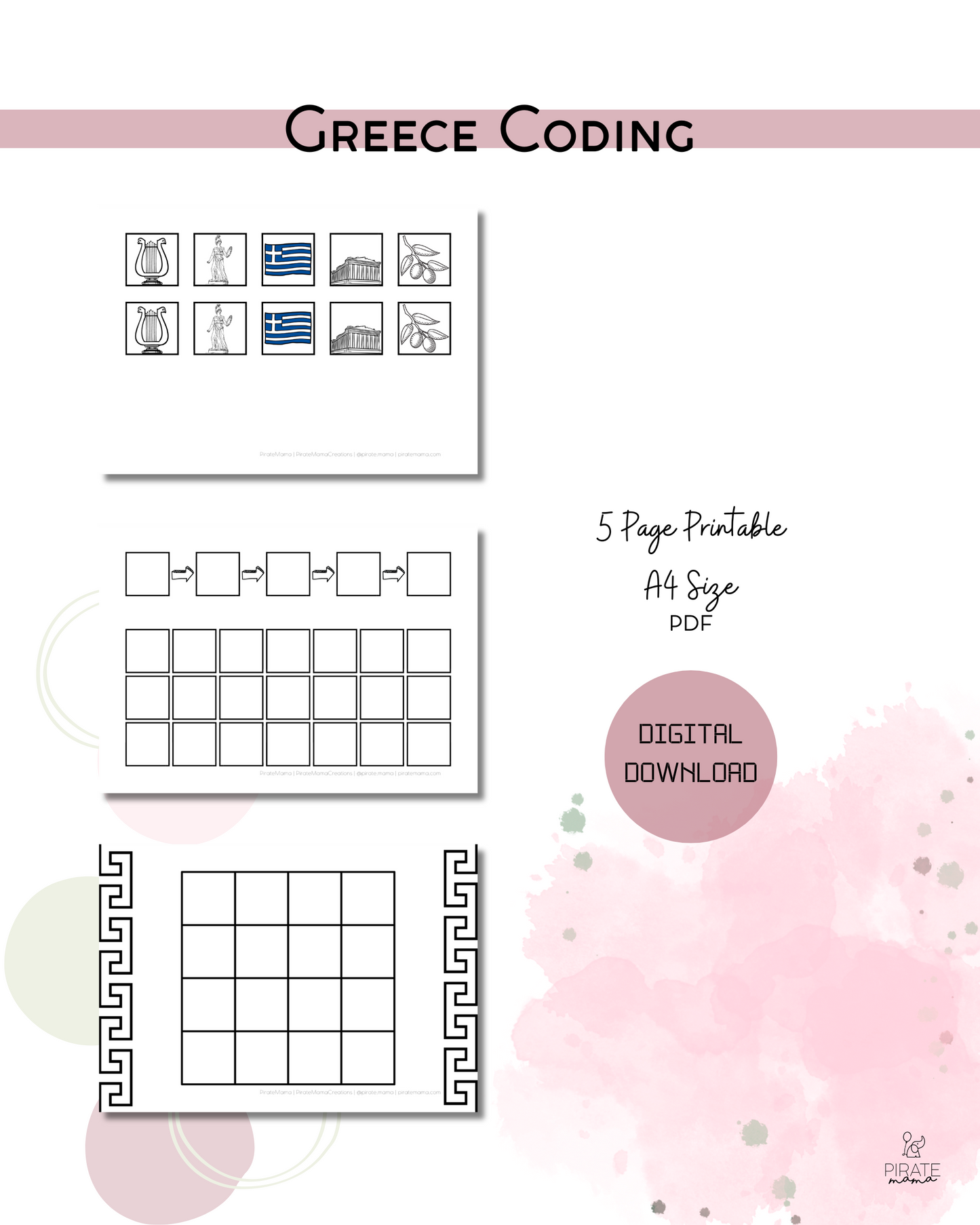 Greece Coding Activity | PDF Printable | Kids Activities | STEM Activity