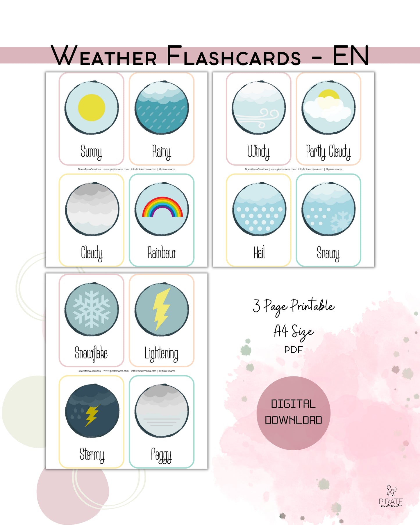 Weather Flashcards - English | Printables for Kids