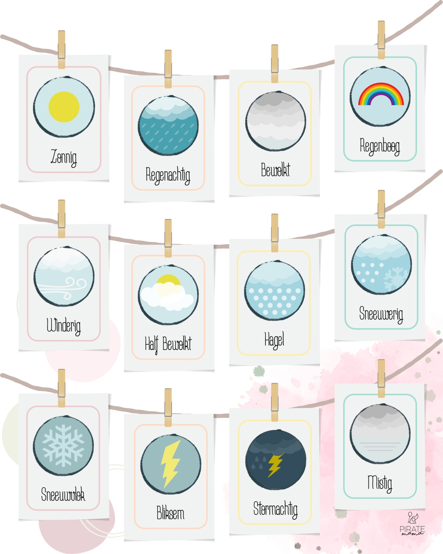 Weather Flashcards - Dutch | Printables for Kids