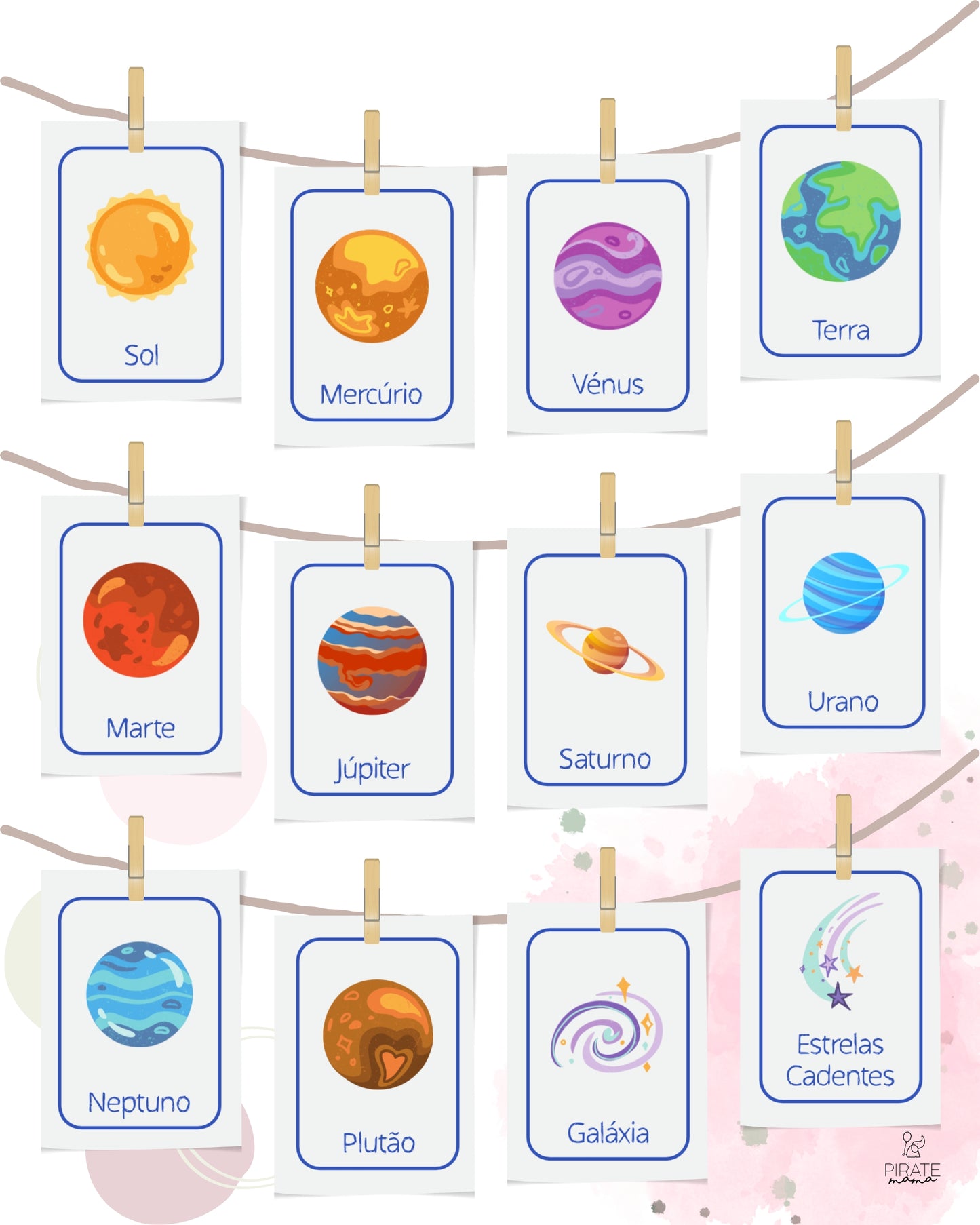 Space Flashcards - Portuguese | Printables for Kids