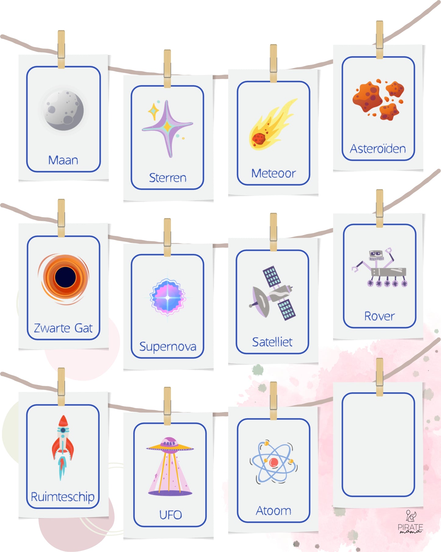 Space Flashcards - Dutch | Printables for Kids