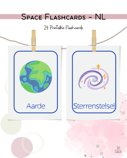 Space Flashcards - Dutch | Printables for Kids