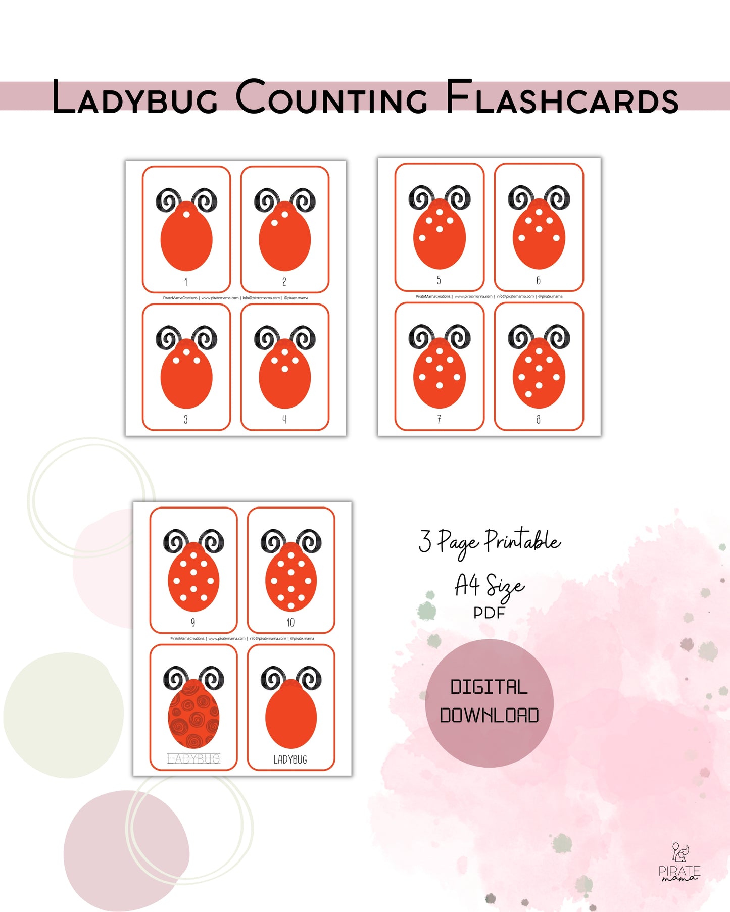 Ladybug Counting Flashcards | Printables for Kids