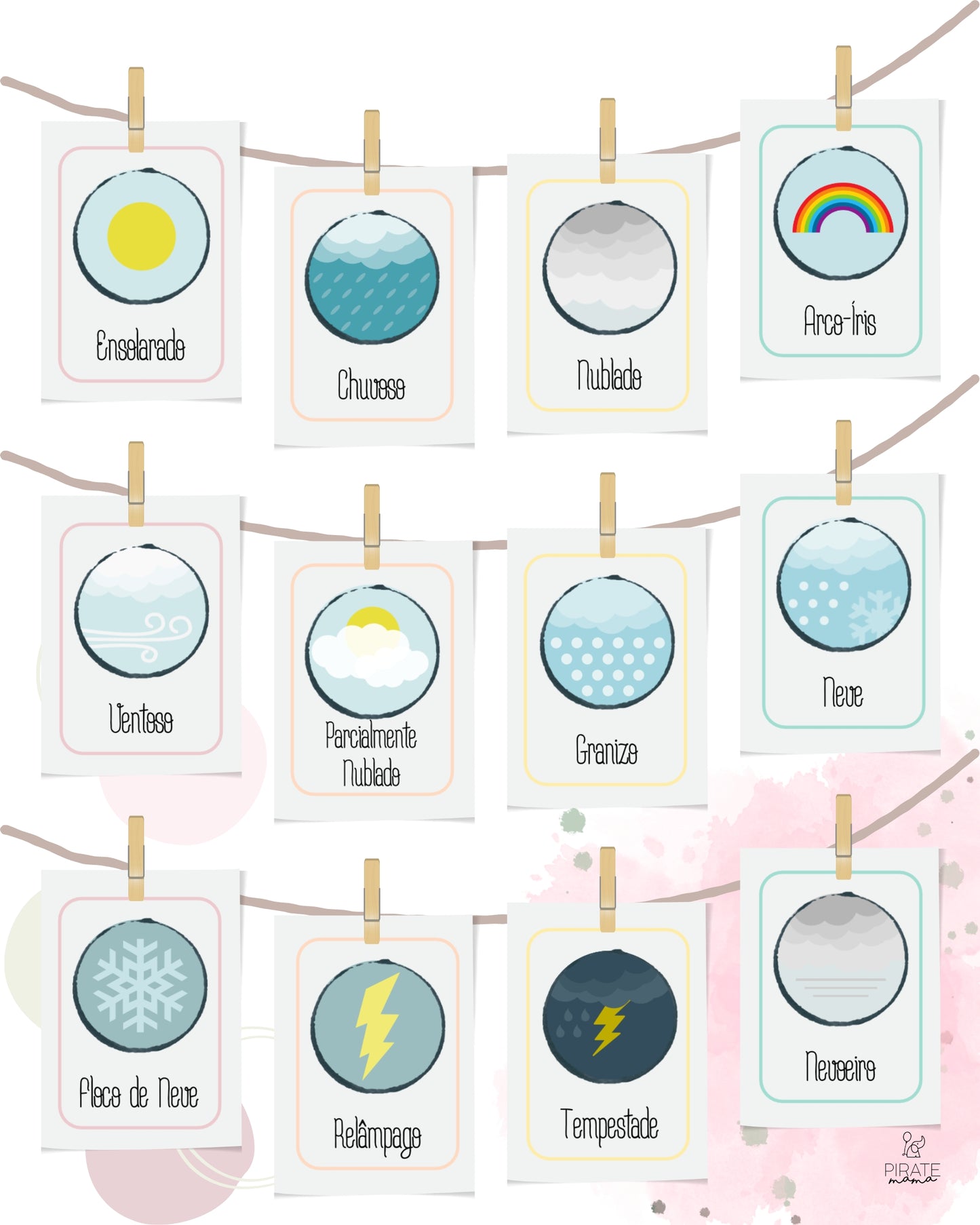 Weather Flashcards - Portuguese | Printables for Kids