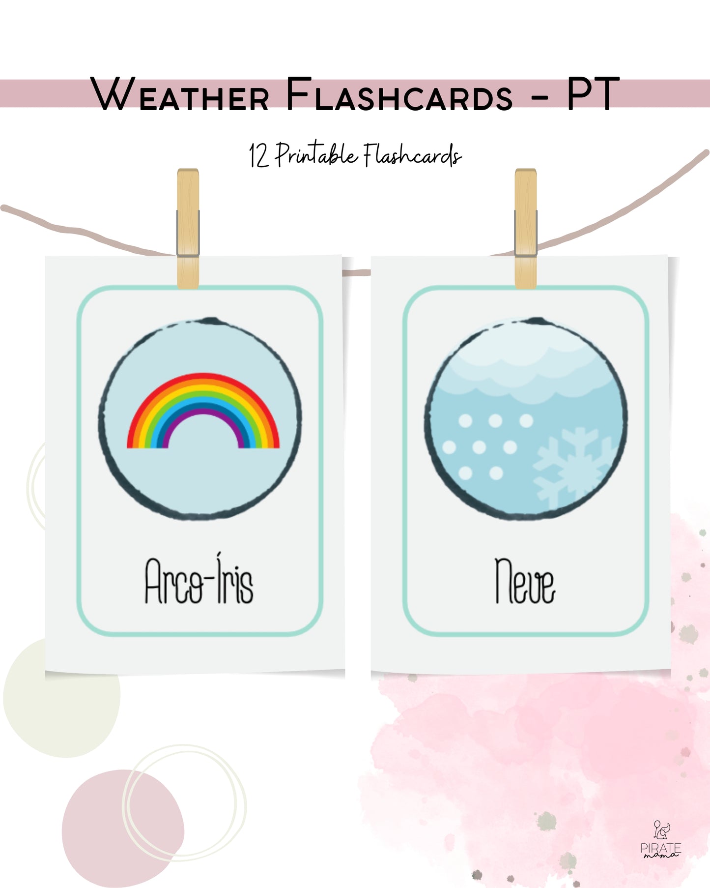 Weather Flashcards - Portuguese | Printables for Kids